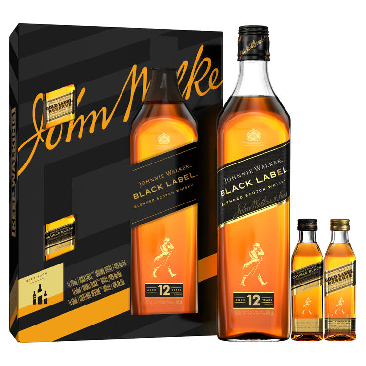 Johnnie Walker Blended Scotch Black Label 12 Yr 80 W/ 1-50Ml Double Black & 1-50Ml Gold Reserve 750Ml