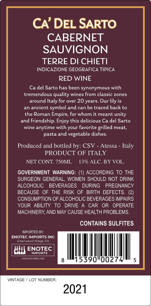 Ca Del Sarto Cab 750 ml